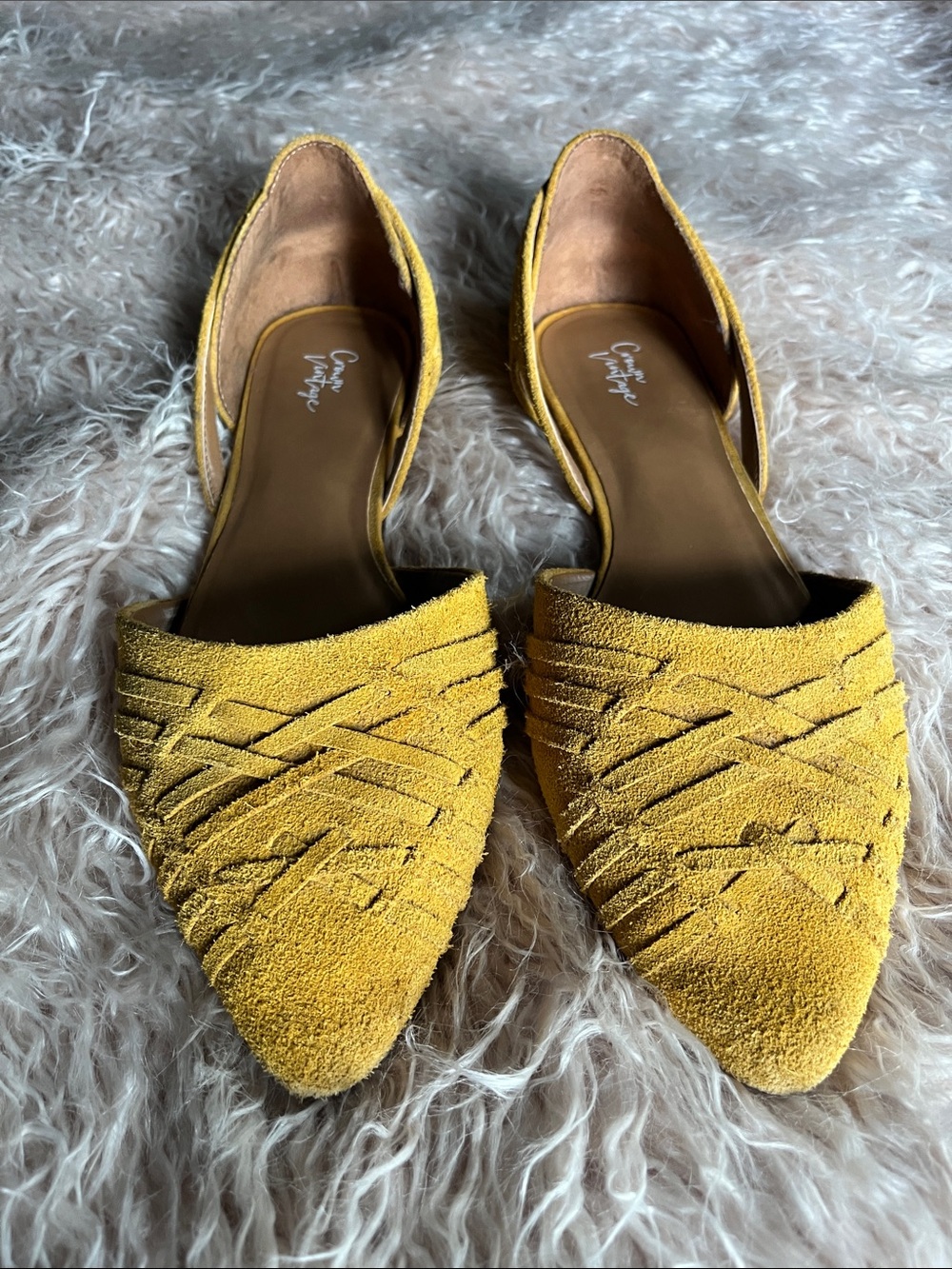 Crown Vintage Mustard Yellow Suede Pointed D'Orsay Flats